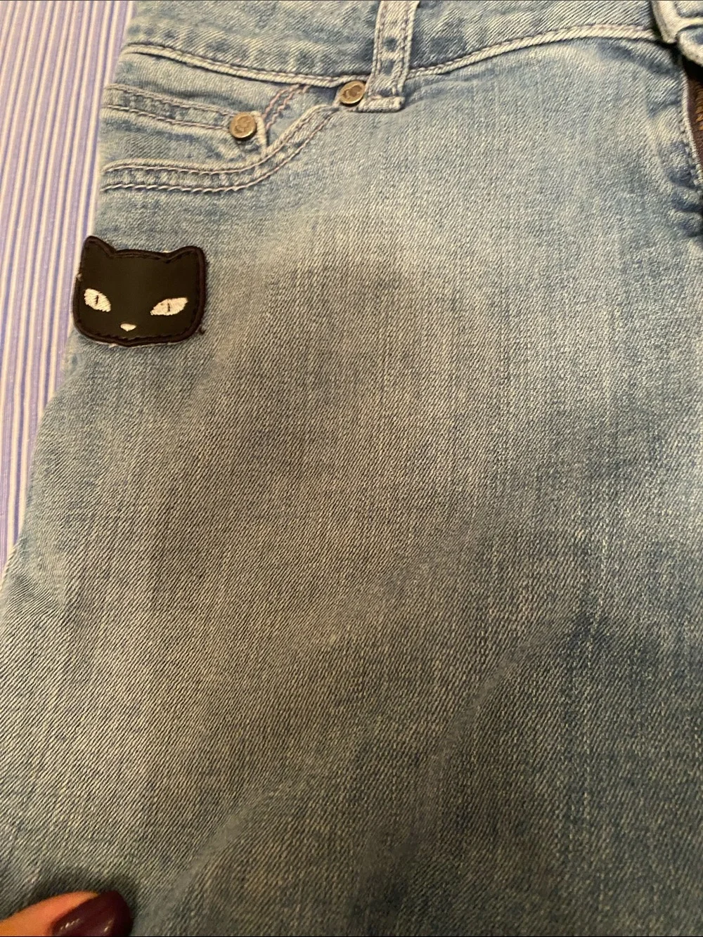 Karl Lagerfeld Light Blue Denim girl Shorts with Cat Patch size 16